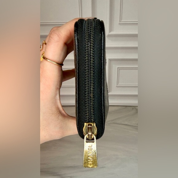 Chanel Black Caviar Leather Zip Around Long Wallet Gold CC Logo - Picture 4 of 10
